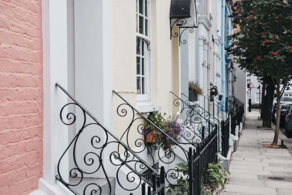 notting hill houses, wrought iron hand rails