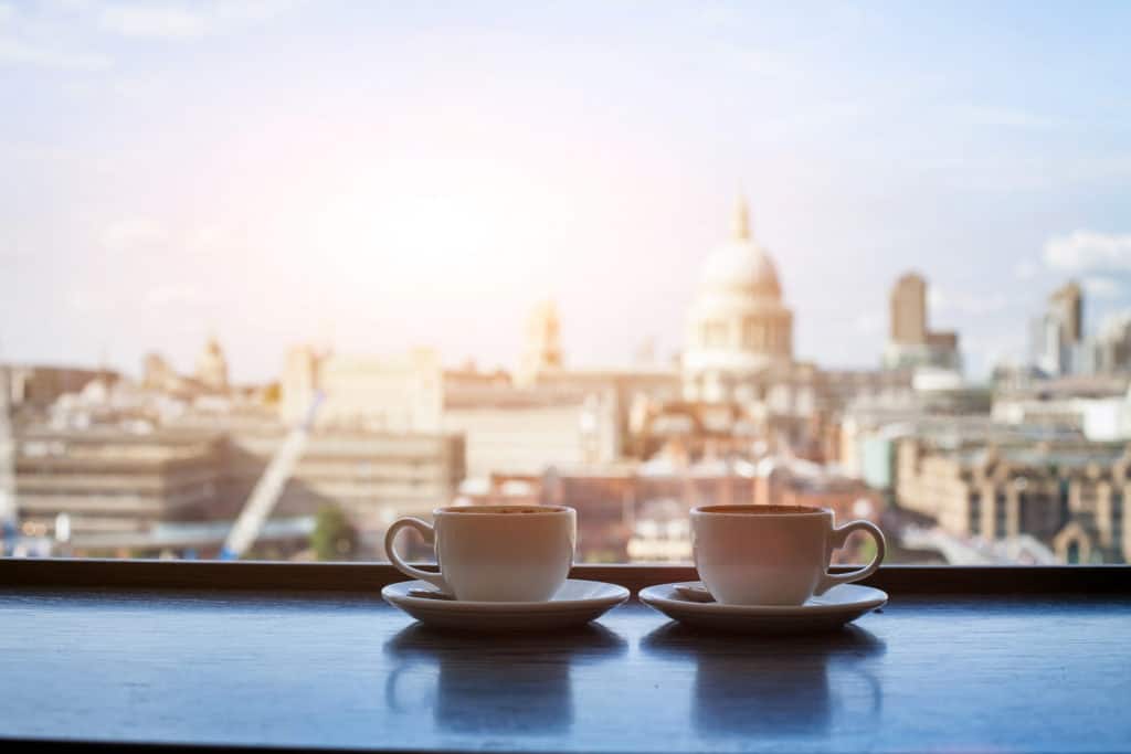 coffee cups, view of St Pauls cathedral
